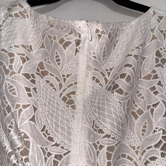 Motherhood Maternity White Lace Dress With Sheer Stripes & Short Sleeves L - Picture 8 of 12